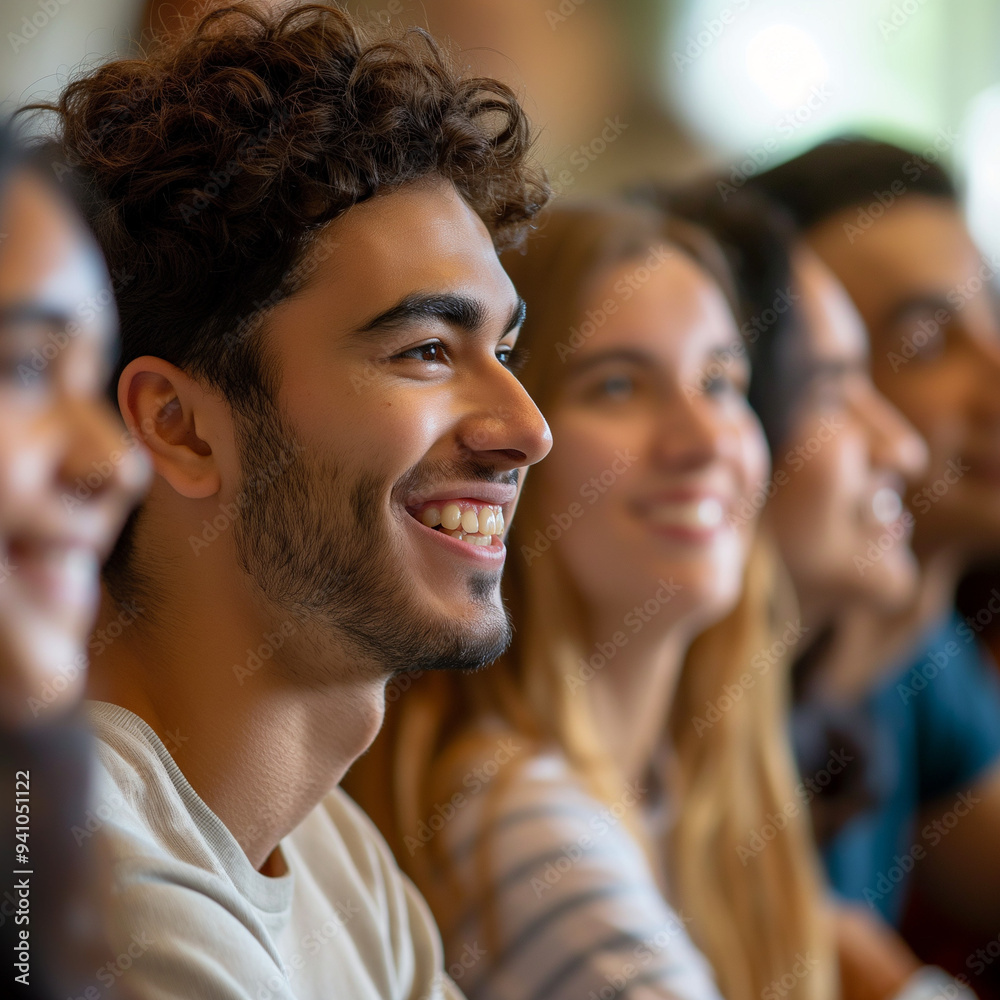 Smiling Teenage Boy in Classroom with Diverse Group of Students Smiling Teenage Boy in Classroom with Diverse Group of Students