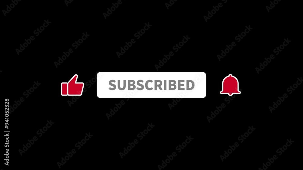 Animation of a like, subscribe and notification for youtube channel, alpha channel. White border.