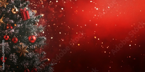 Festive Christmas Baubles with Snowy Fir Branches and Bokeh Lights, Evening Celebration Wonderland Atmosphere.