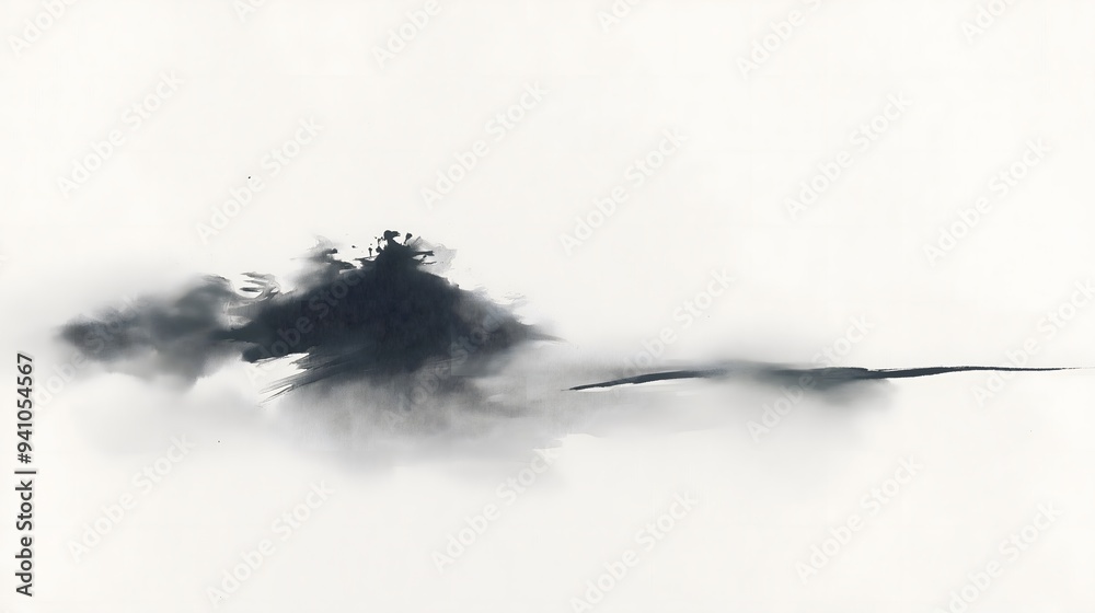 Abstract Black Ink Wash Painting on White Abstract Black Ink Wash Painting on White