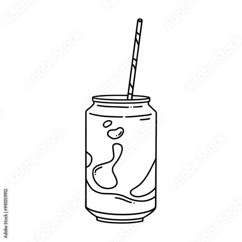 Vector line Can of Soda in hand drawn Y2K style
