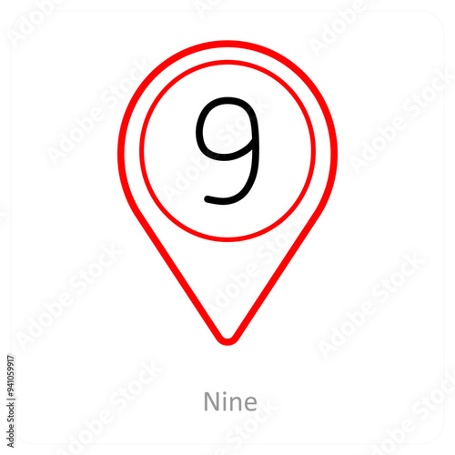 Nine and location pointer icon concept