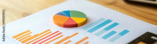 Colorful pie chart on a financial report showcasing data analysis and business insights for effective decision making.