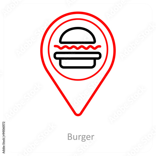 Burger and location pointer icon concept