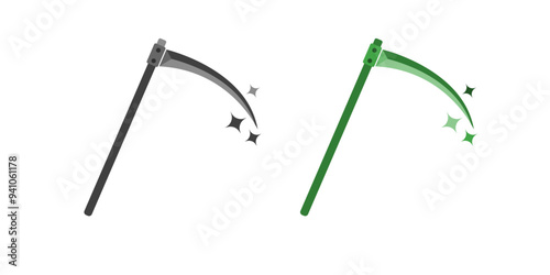 Set of vintage scythes in retro style. Monochrome Graphic Art. Vector Illustration.