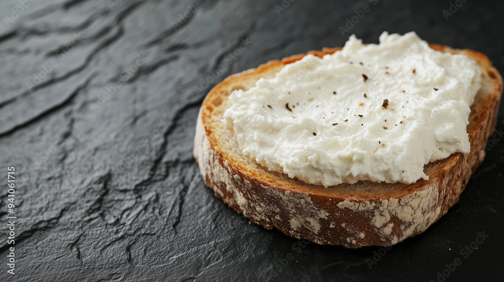 On white bread white cream cheese on a black background. On white bread white cream cheese on a black background.