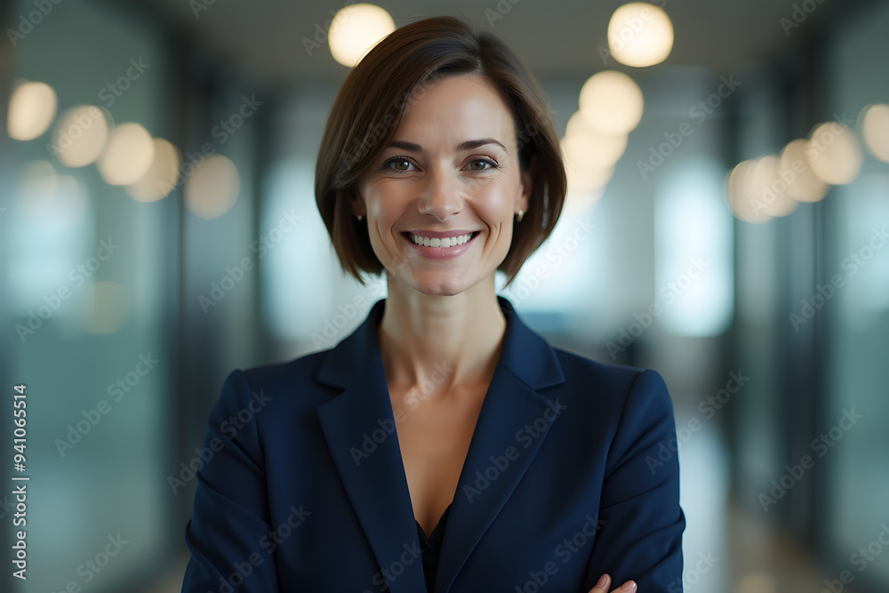 Portrait of a professional woman in a suit. Business woman standing in an office Portrait of a professional woman in a suit. Business woman standing in an office