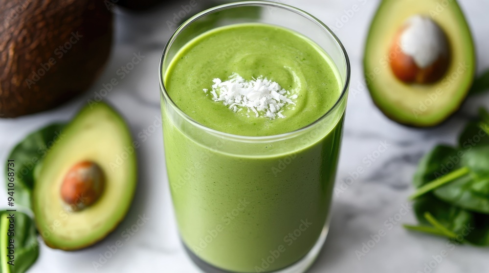 Refreshing vegan keto green smoothie with avocado, spinach, and coconut milk Refreshing vegan keto green smoothie with avocado, spinach, and coconut milk