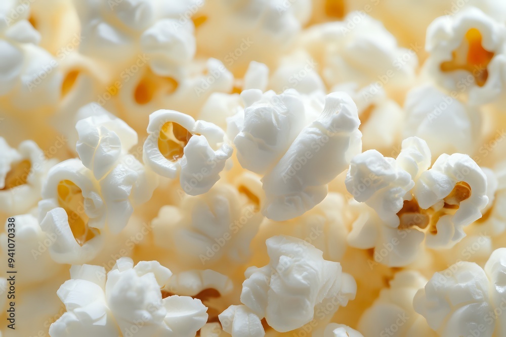 Close Up View of Freshly Popped Popcorn, White Fluffy Kernels, Snack Time Close Up View of Freshly Popped Popcorn, White Fluffy Kernels, Snack Time