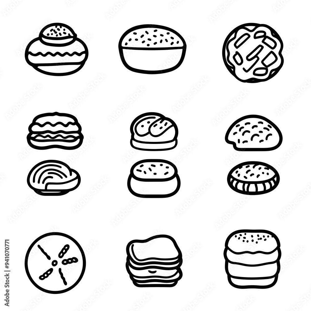 An outline silhouette of a biscuit icon set isolated on a white background An outline silhouette of a biscuit icon set isolated on a white background