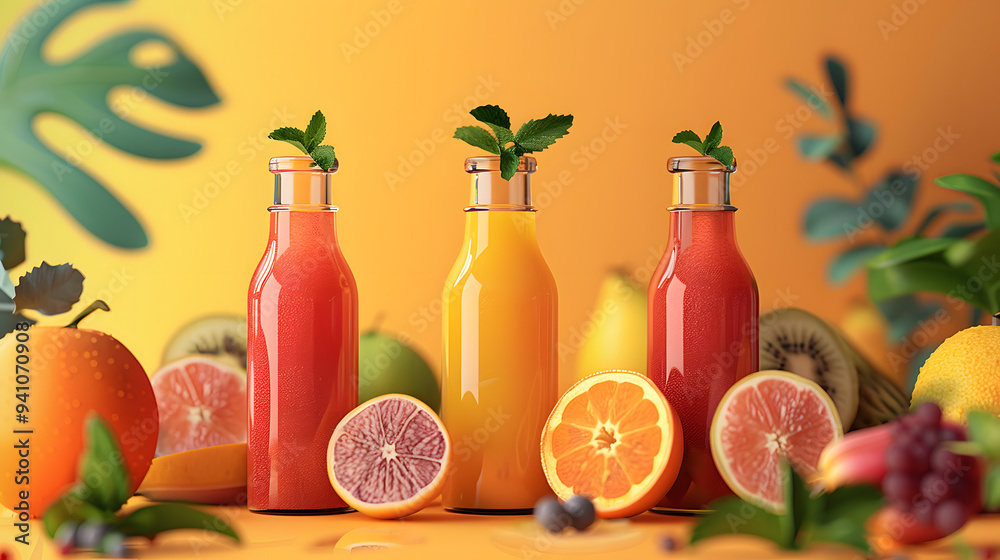 Organic juice bottles, made from fresh fruits Organic juice bottles, made from fresh fruits