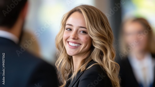 Woman business smiling as she receives recognition at a company event