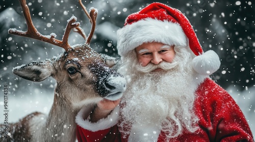christmas and new year concept. santa claus with reindeer