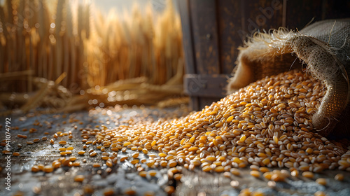 Wallpaper Mural Organic wheat grains, scattered on rustic surface Torontodigital.ca