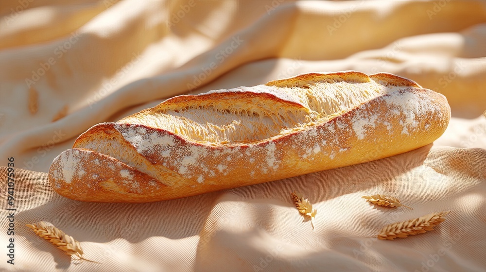 Freshly baked loaf of bread on a fabric background. Freshly baked loaf of bread on a fabric background.