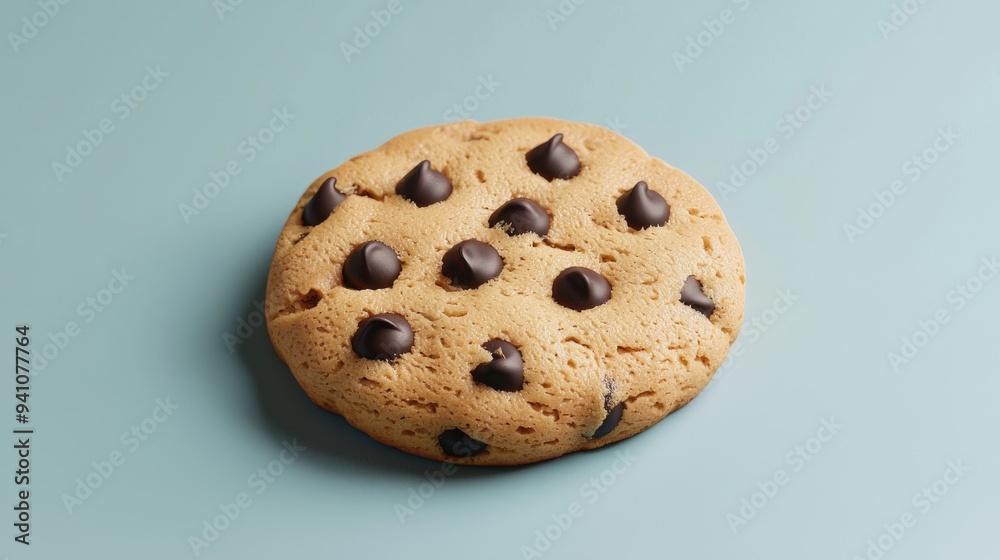 Close Up Chocolate Chip Cookie on Blue Background. Close Up Chocolate Chip Cookie on Blue Background.