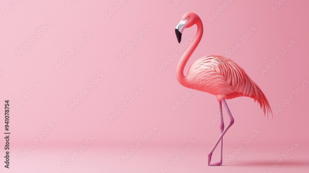 Fototapeta premium Pink Flamingo on a Pink Background.
