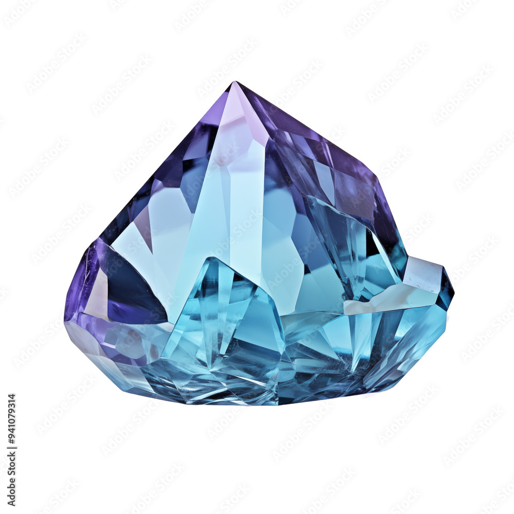 Blue And Purple Diamond Gemstone With Polygonal Facets Blue And Purple Diamond Gemstone With Polygonal Facets