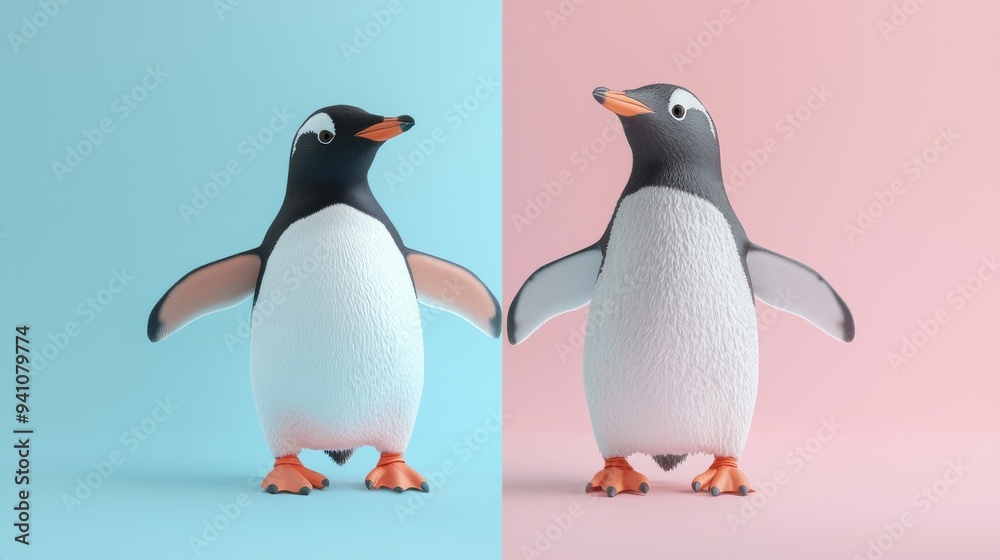 Obraz premium Two Penguins Looking at Each Other.