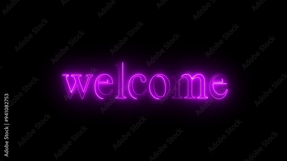 Glowing neon sign welcome on black background. Welcome neon light calligraphic banner. Neon welcome signboard icon. Glowing neon sign welcome on black background. Welcome neon light calligraphic banner. Neon welcome signboard icon.