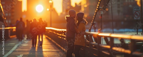 Wallpaper Mural Two lovers silhouetted against a dramatic sunset on an urban bridge Torontodigital.ca