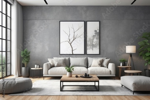 Minimalist Living Room with Concrete Wall and White Sofa