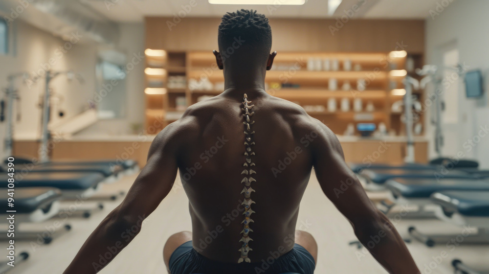 The individual participates in rehabilitation exercises aimed at enhancing back strength and mobility within a contemporary training environment The individual participates in rehabilitation exercises aimed at enhancing back strength and mobility within a contemporary training environment