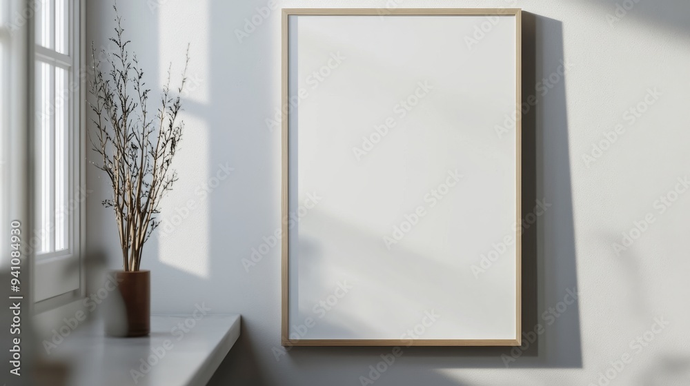 Empty Frame Mockup with White Wall and Window Light. Empty Frame Mockup with White Wall and Window Light.