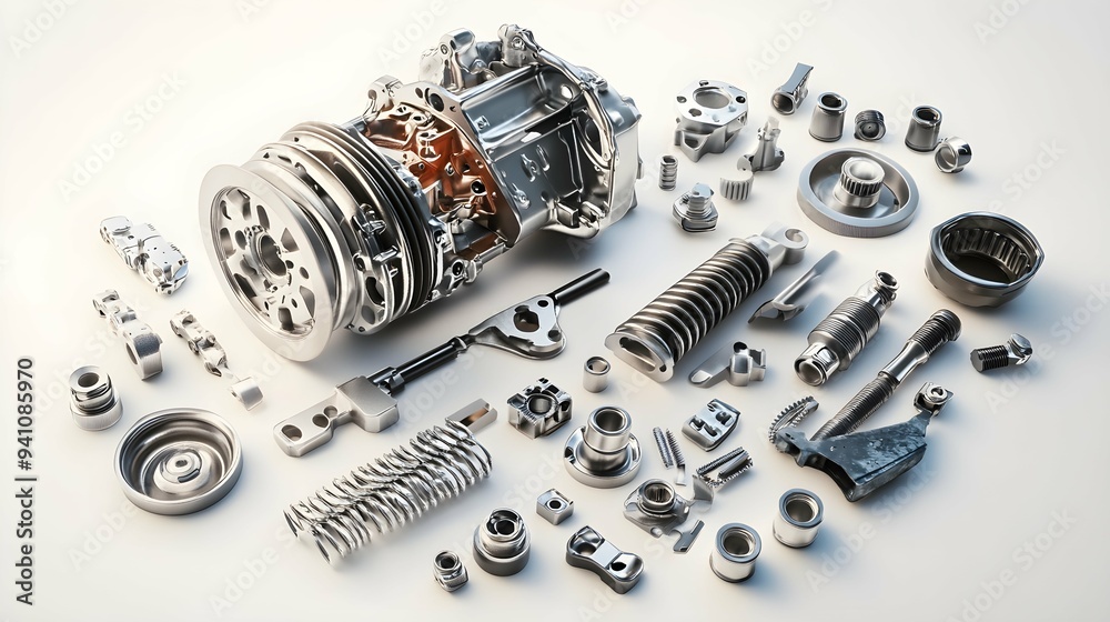 Car parts or auto car spare isolated on white background. 3d illustration