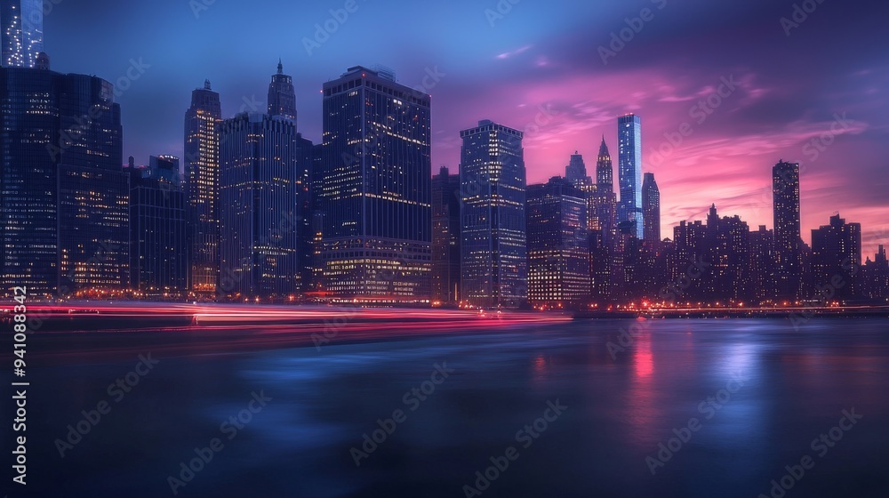 Obraz premium Cityscape at Dusk with Reflections.