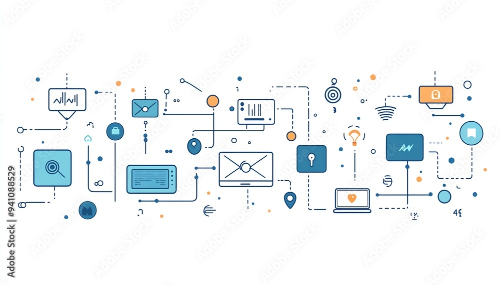 Interconnect network device showcase workflow system , illustration isolate white background . Interconnect network device showcase workflow system , illustration isolate white background .
