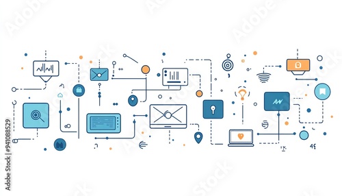 Interconnect network device showcase workflow system , illustration isolate white background .