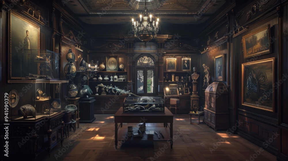 A beautiful antique room filled with artifacts, paintings, and vintage furniture offering a glimpse into historical elegance.