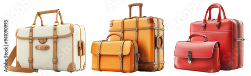 Travel bags in different styles set isolated on transparent background