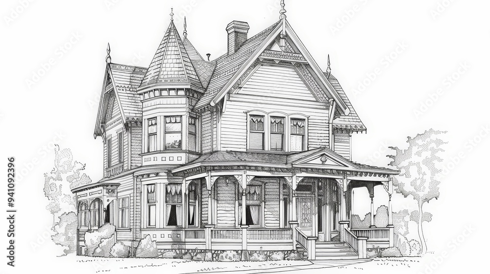 Architecture of a traditional Victorian house with an emphasis on exquisite details Gable roof and decoration Architecture of a traditional Victorian house with an emphasis on exquisite details Gable roof and decoration