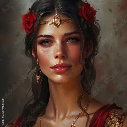 Woman girl with flowers created with AI