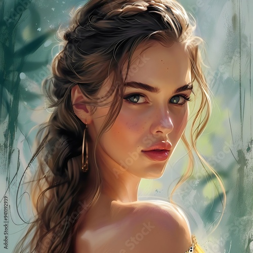 Woman girl with flowers created with AI