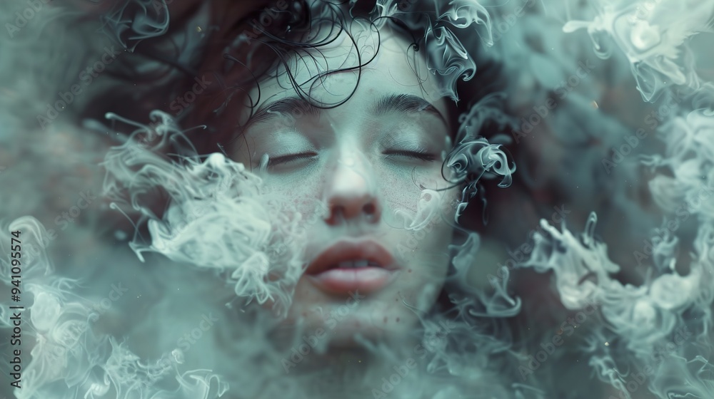 Dreamy Portrait of a Woman in Smoke and Water Dreamy Portrait of a Woman in Smoke and Water