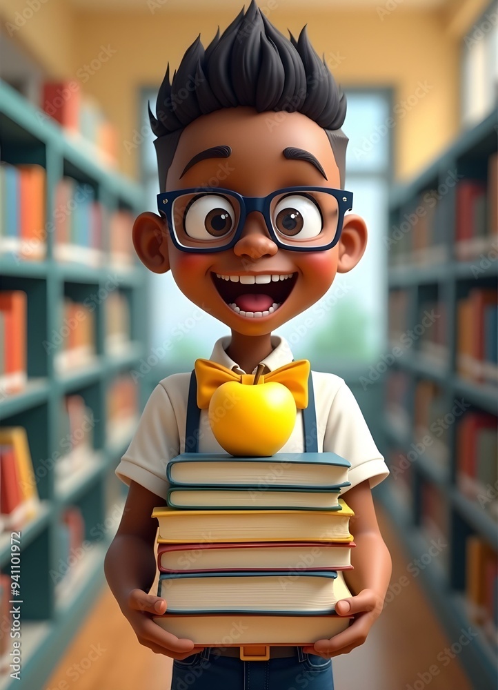 Smart Schoolboy with Books and Apple Smart Schoolboy with Books and Apple