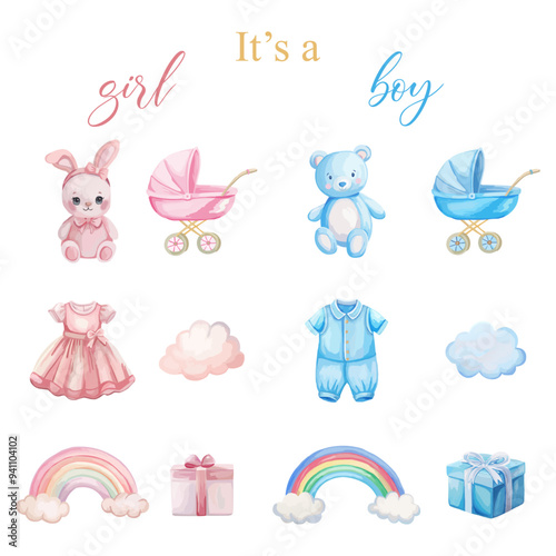 It's a girl or boy Gender party pink and blue elements new born photo