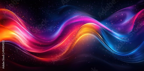 Abstract Cosmic Waves with Glowing Lines and Specks