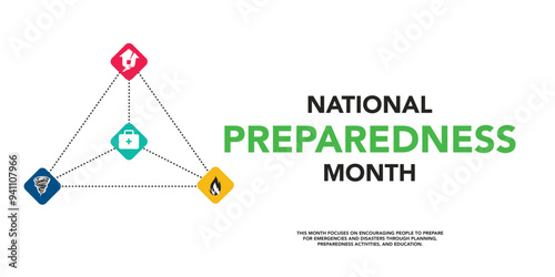 National Preparedness month (NPM) is observed each year in September to raise awareness about the importance of preparing for disasters and emergencies that could happen at any time. Vector art