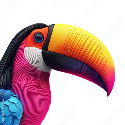 Vibrant toucan illustration with colorful feathers, showcasing nature's beauty and artistic creativity in a stunning design. Isolated on white background. photo