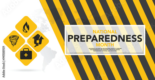 National Preparedness month (NPM) is observed each year in September to raise awareness about the importance of preparing for disasters and emergencies that could happen at any time. Vector art