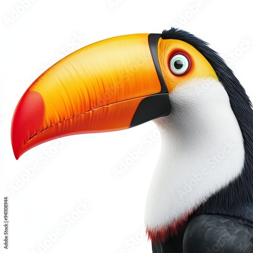 Vibrant toucan with colorful beak, showcasing nature's beauty and exotic wildlife. Perfect for nature enthusiasts and wildlife lovers. Isolated on white background. photo