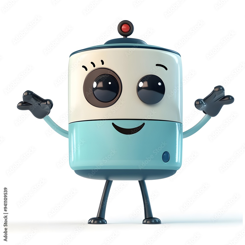 Naklejka premium Friendly Robot Character Welcoming.