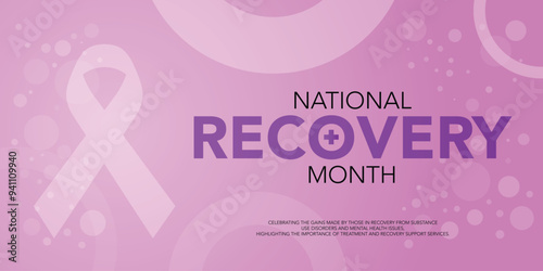 National Recovery Month is observed every September in the United States to raise awareness about mental health and substance use.Calligraphy Realistic Teal Ribbon. Banner poster, flyer and background