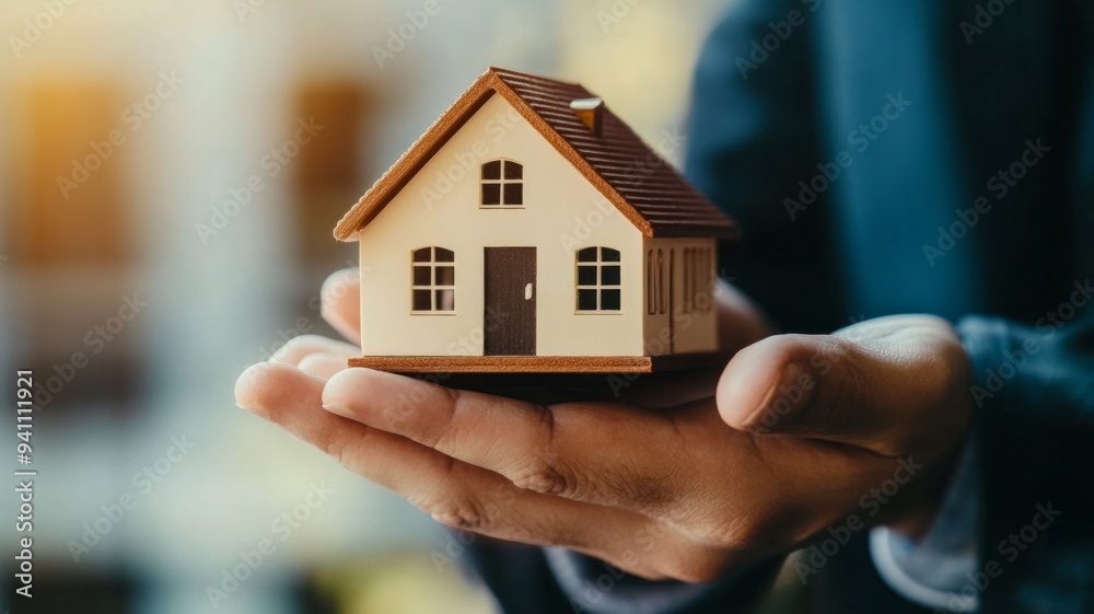 A person is holding a small model house in their hand A person is holding a small model house in their hand