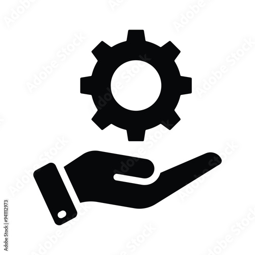 Cogwheel on hand denoting icon of technical service in trendy style