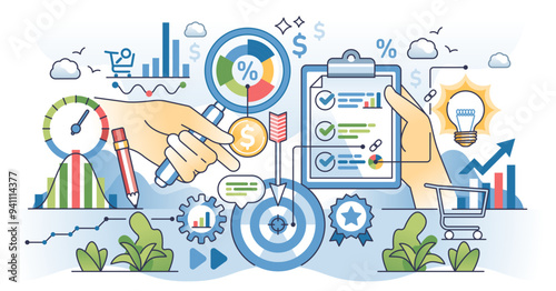 Market analysis and business information research outline hands concept, transparent background. Analyzing statistics, competitor sales results or targeted strategy.